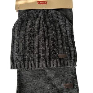 Levi's Charcoal Knit Beanie and Scarf Set